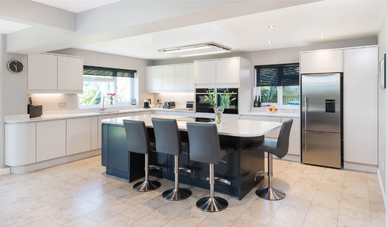 Contemporary kitchen with island and stools